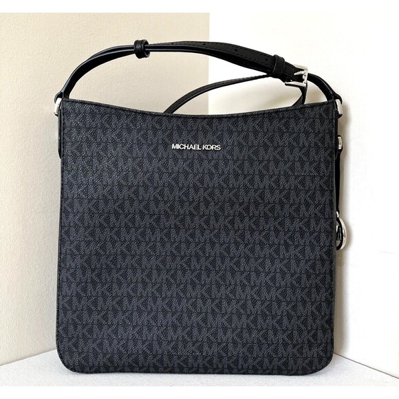 New Michael Kors Jet Set Travel Large Logo Messenger Bag Black - Picture 1 of 6